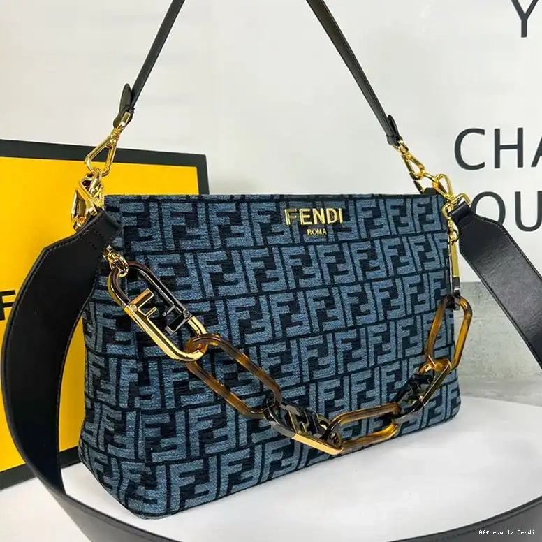 Affordable Affordable Blue FF In Shoulder O'Lock Fendi Bag Fabric Tapestry Zip 0420